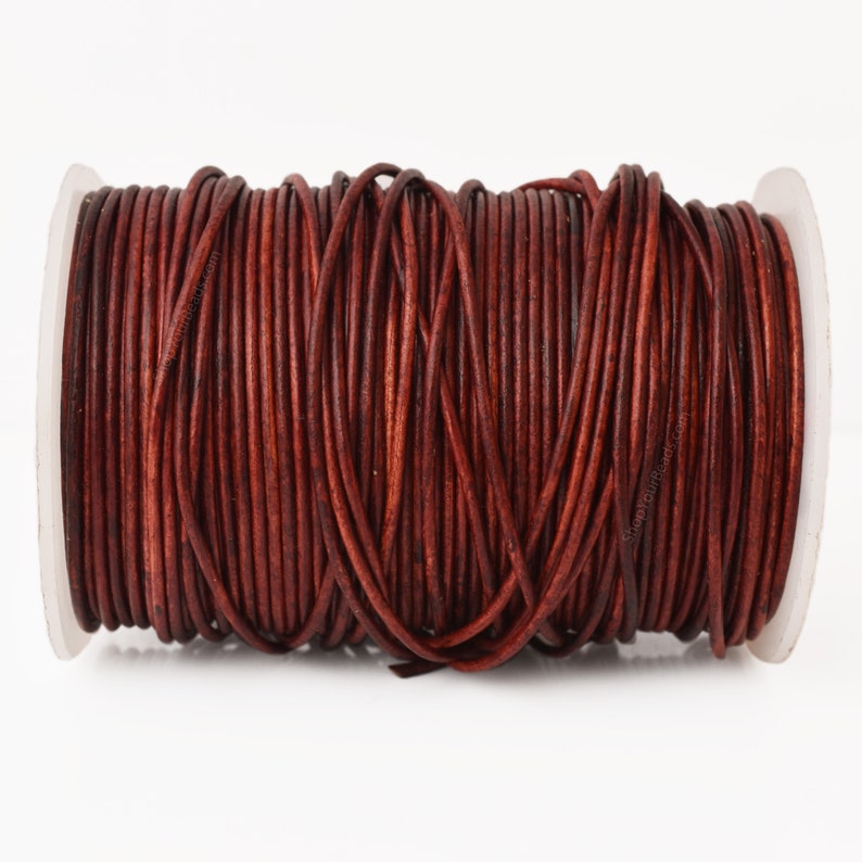 2mm Leather Cord - Red Wine Color - Round - Matt Finish - Indian Leather - Wrap Bracelet Making Findings - Antique Color Natural Dye