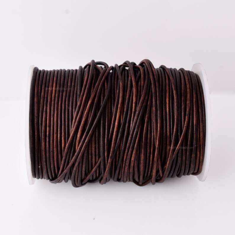 2mm Distressed Brown Leather Cord - Round - Matt Finish - Indian Leather - Wrap Bracelet Making Findings - Antique Color - Natural Dye