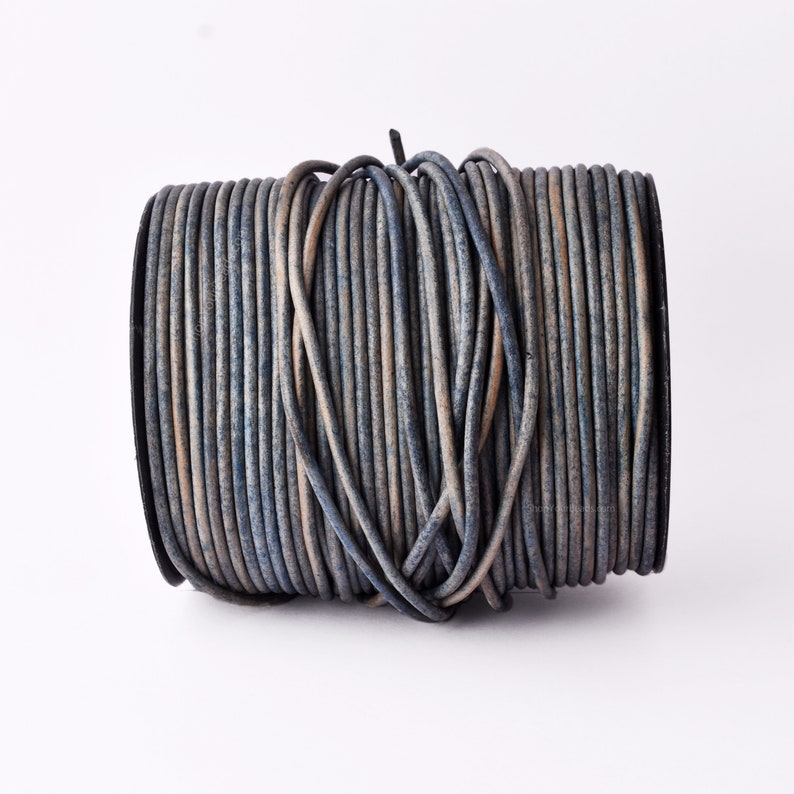 3mm Leather Cord - Vintage Sky Blue - Round - Matt Finish - Indian Leather - Wrap Bracelet Making Findings - Antique Color Natural Dye