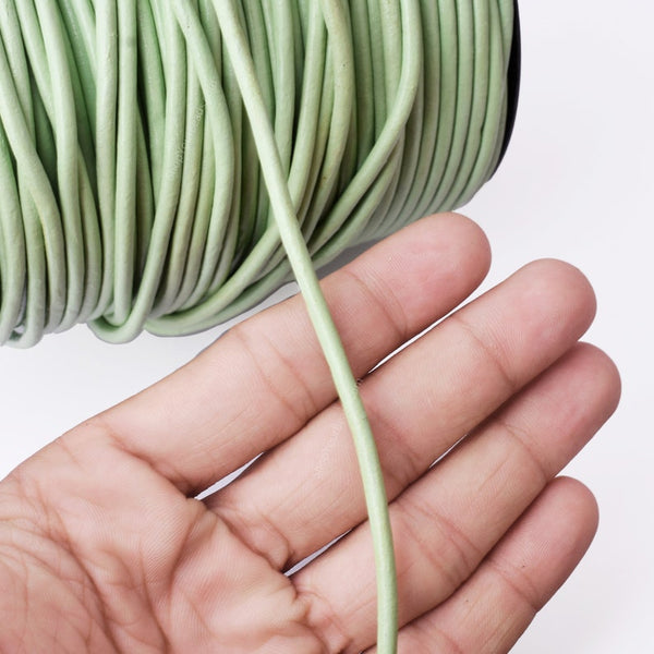 3mm Leather Cord - Mint Green - Round - Indian Leather - Wrap Bracelet Making Findings - Antique Color Natural Dye