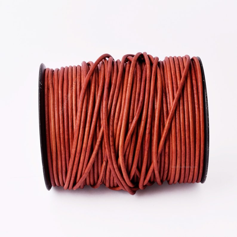 3mm Leather Cord - Vintage Red - Round - Matt Finish - Indian Leather - Wrap Bracelet Making Findings - Antique Color Natural Dye