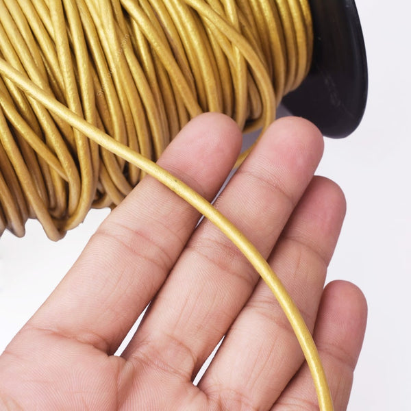 3mm Metallic Gold Leather Cord - Round - Premium Quality - Indian Leather - Wrap Bracelet Making Findings - Lead Free - Necklace Making