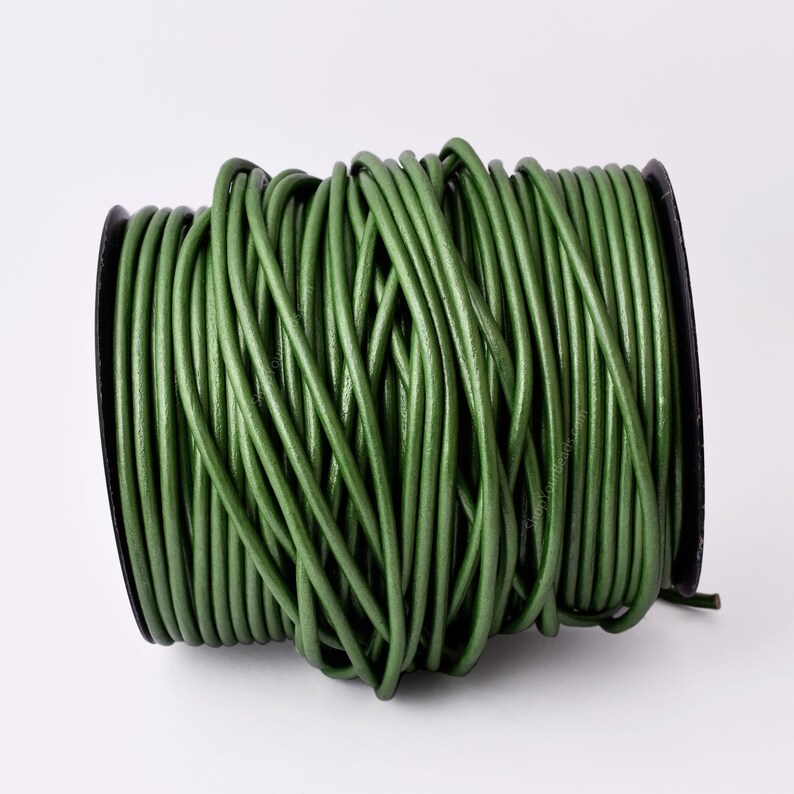 3mm Metallic Green Leather Cord - Round - Premium Quality - Indian Leather - Wrap Bracelet Making Findings Lead Free - Necklace Making