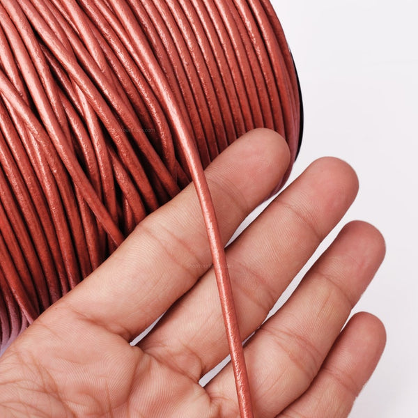 3mm Metallic Red Leather Cord - Round - Premium Quality - Indian Leather - Wrap Bracelet Making Findings - Lead Free - Necklace Making