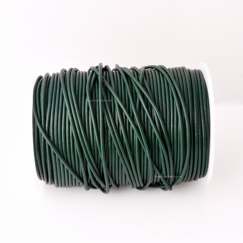 2mm Leather Cord - Emerald Green Color - Round - Indian Leather - Wrap Bracelet Making Findings
