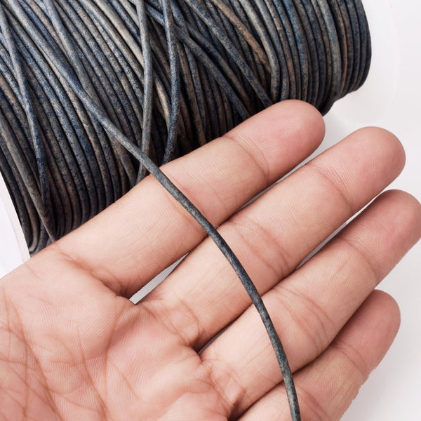 2mm Leather Cord - Vintage Sky Blue - Round - Matt Finish - Indian Leather - Wrap Bracelet Making Findings - Antique Color Natural Dye