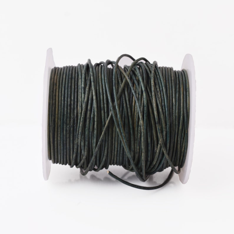 1.5mm Leather Cord - Antique Green - Distressed Round