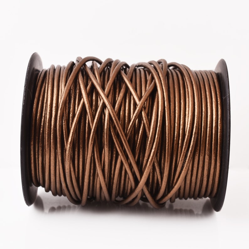 3mm Metallic Bronze Leather Cord - Round - Premium Quality - Indian Leather - Wrap Bracelet Making Findings - Lead Free - Necklace Making