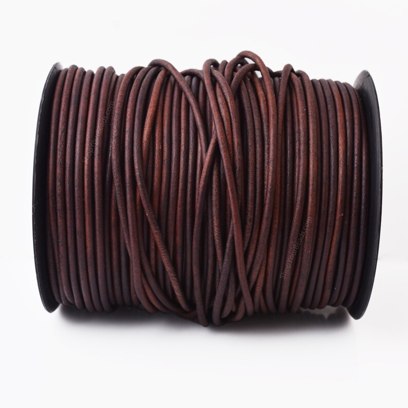 3mm Distressed Brown Leather Cord - Round - Matt Finish - Indian Leather - Wrap Bracelet Making Findings - Antique Color - Natural Dye