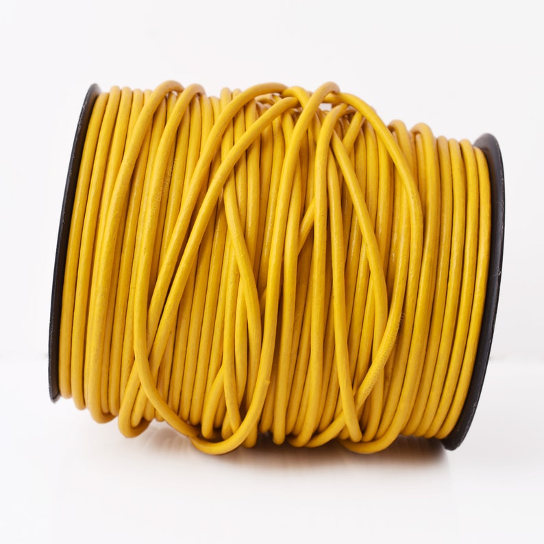 3mm Leather Cord - Yellow Color - Round - Indian Leather - Wrap Bracelet Making Findings - Antique Color Natural Dye