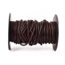 3mm Leather Cord - Dark Distress Brown - Round - Matt Finish - Indian Leather - Wrap Bracelet Making Findings - Antique Color Natural Dye