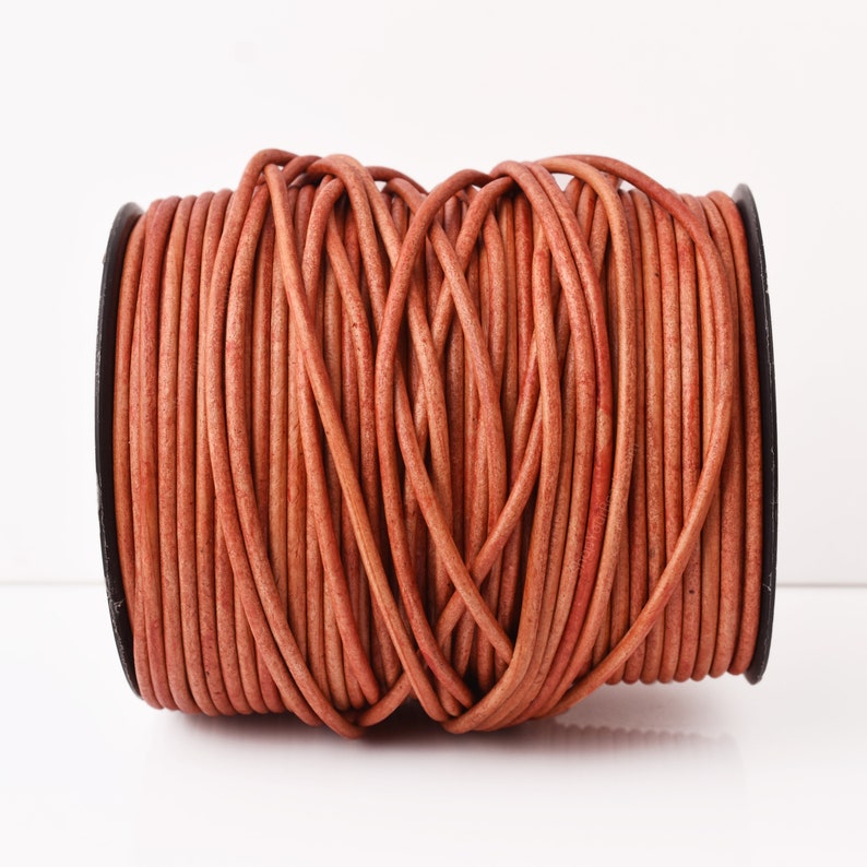 3mm Leather Cord - Natural Red - Round - Matt Finish - Indian Leather - Wrap Bracelet Making Findings - Antique Color Natural Dye