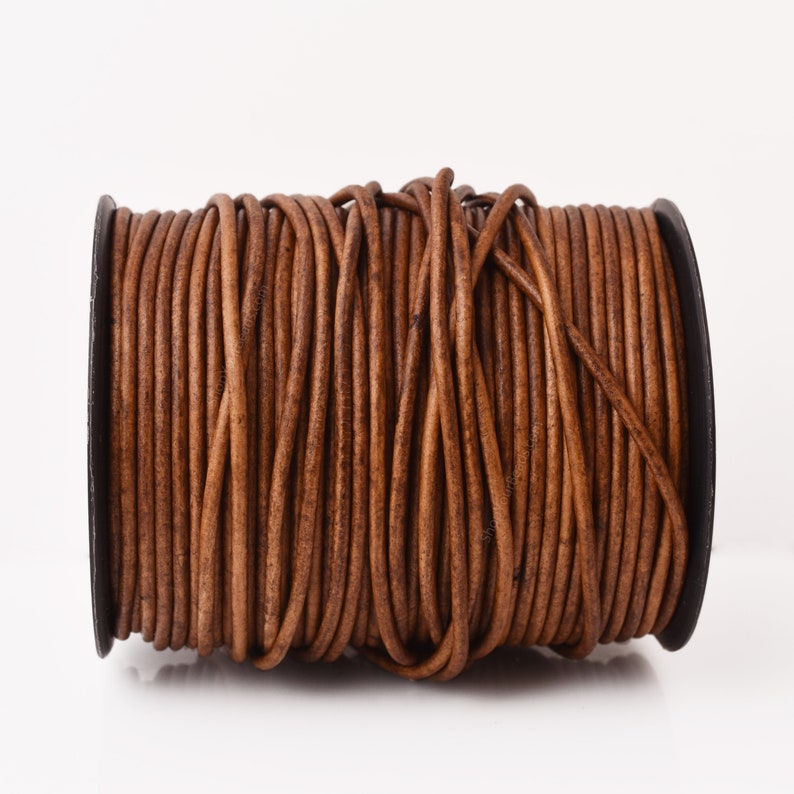3mm Leather Cord - Vintage Saddle Brown - Round - Matt Finish - Indian Leather - Wrap Bracelet Making Findings - Antique Color Natural Dye