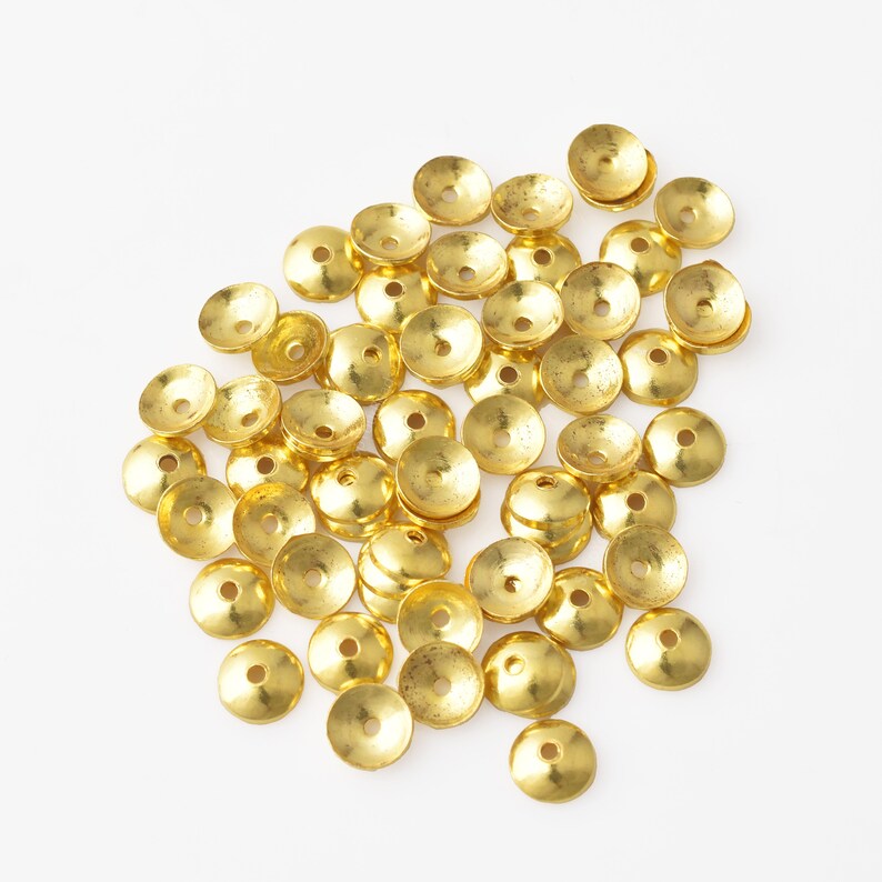 6mm Shiny Gold Plated Round Bead Caps - 64pcs