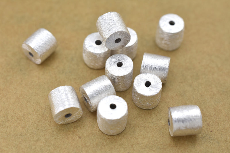 Silver Brushed Barrel Beads For Jewelry Makings