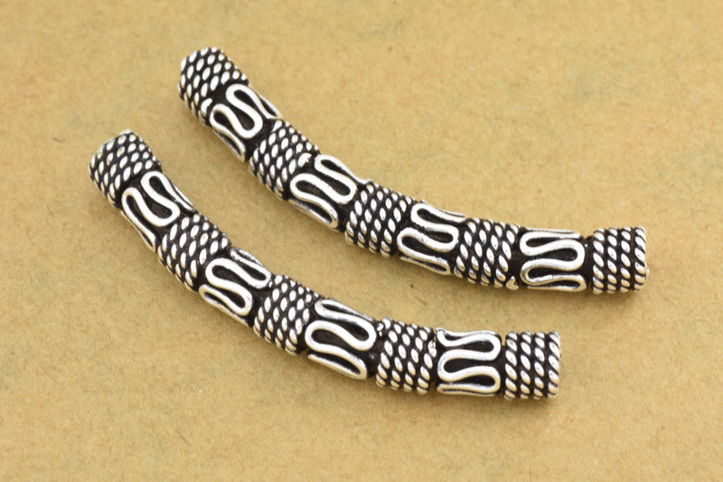 Antique Silver Curved Tube Pipe Beads For Jewelry Makings 