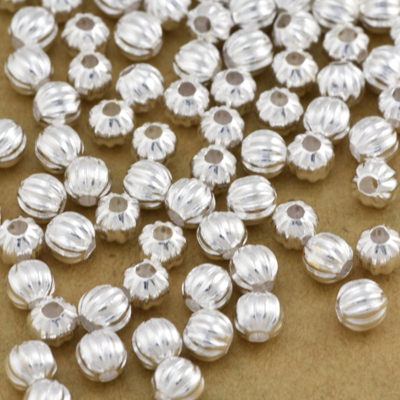 Silver Corrugated Round Ball Beads For Jewelry Makings 