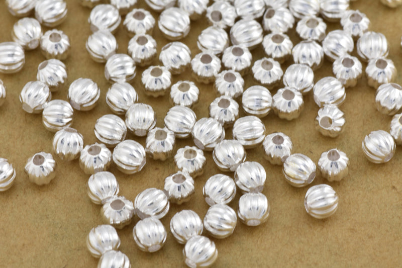 Silver Round Corrugated Ball Beads For Jewelry Makings 