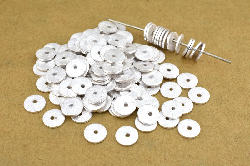 Silver Brushed Flat Spacers Heishi Disc Beads 
