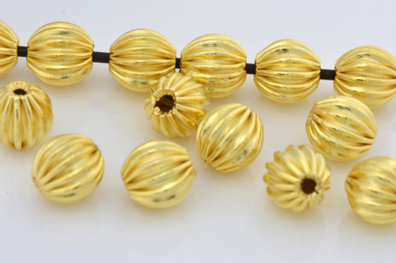 Gold Round Corrugated Ball Beads For Jewelry Makings 