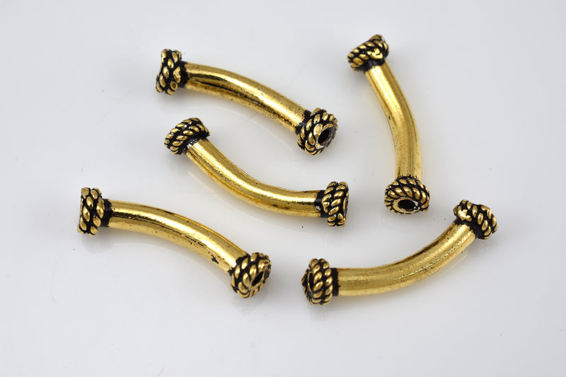 Antique Gold Curved Tube Pipe Beads For Jewelry Makings 