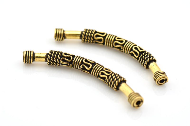 Antique Gold Bali Curved Tube Pipe Beads For Jewelry Makings 