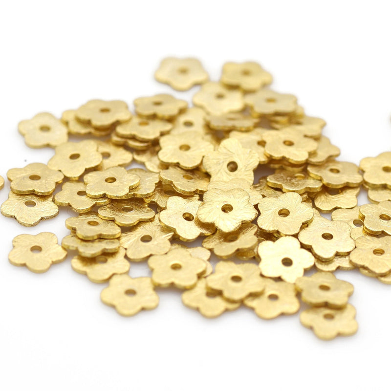 Gold Floral Brushed Flat Spacers Heishi Disc Beads 