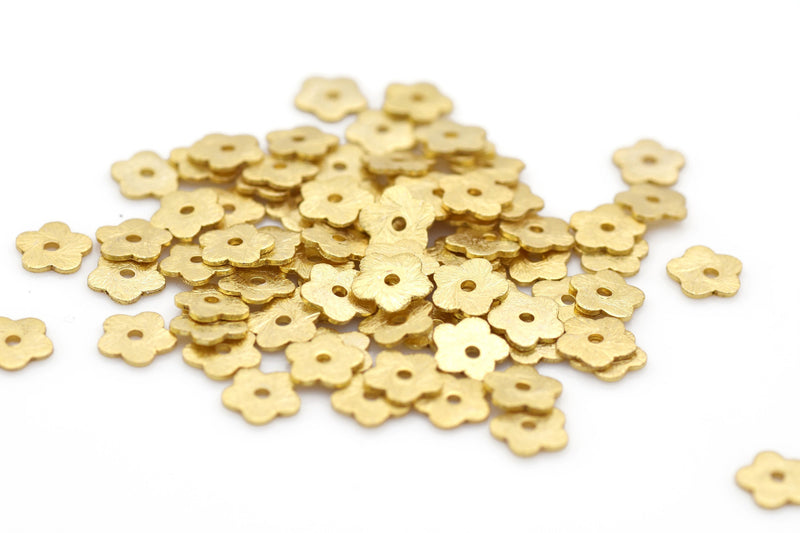 Gold Floral Brushed Flat Spacers Heishi Disc Beads 