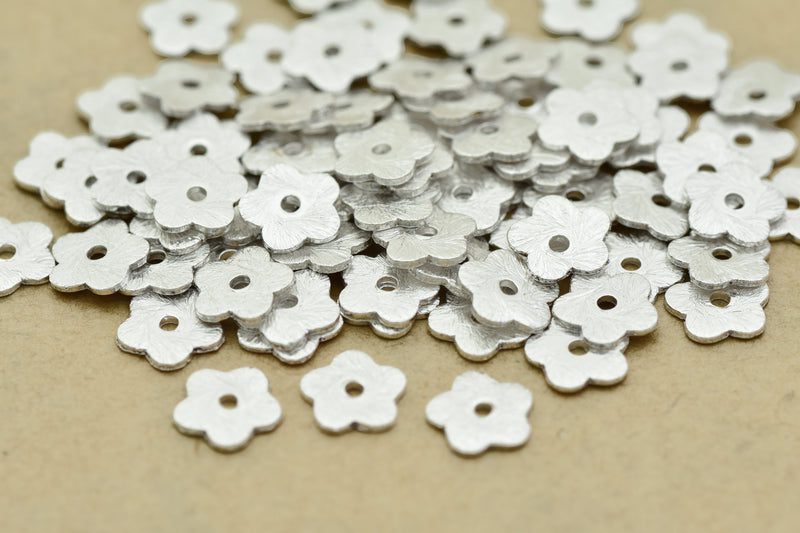Silver Floral Brushed Flat Spacers Heishi Disc Beads 