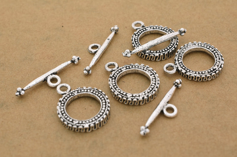 Silver Antique Bali Style Toggle Clasps For Jewelry Making