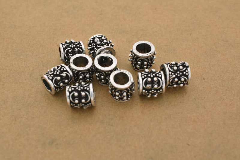 Antique Silver Bali Barrel Beads For Jewelry Makings