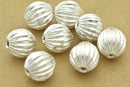 Silver Corrugated Round Ball Beads For Jewelry Makings 