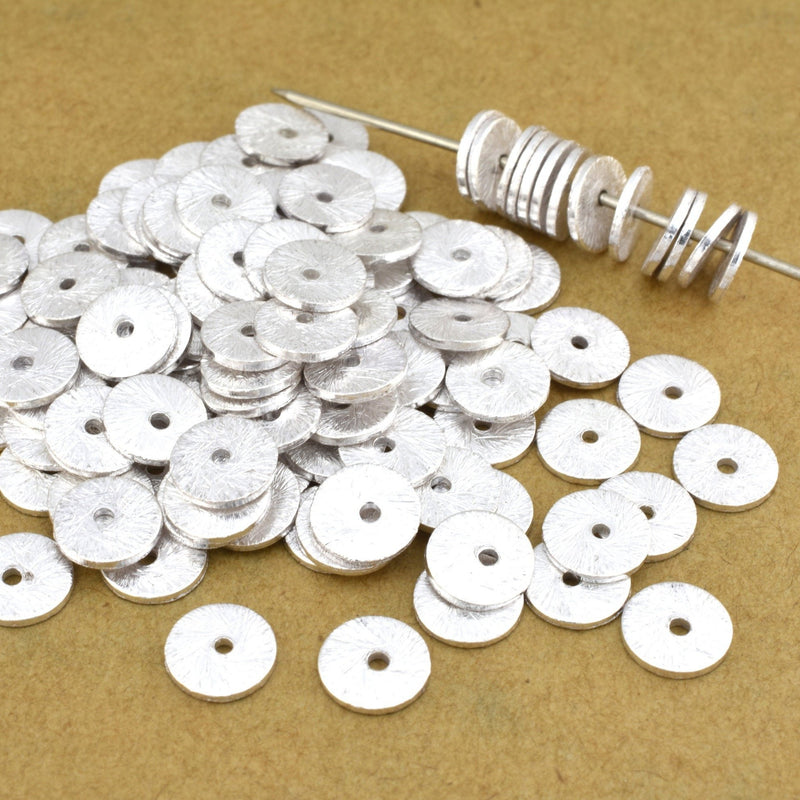 Silver Brushed Flat Spacers Heishi Disc Beads 