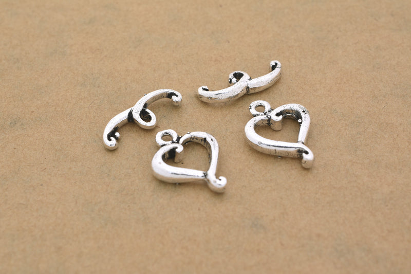 Antique Silver Heart Toggle Clasps For Jewelry Makings