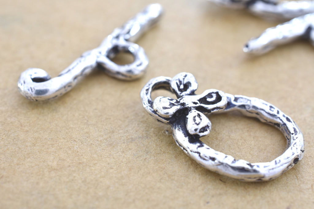 2 Sets Flower Bracelet Toggle Clasps Bar Ring Closures Necklace Connector  Silver