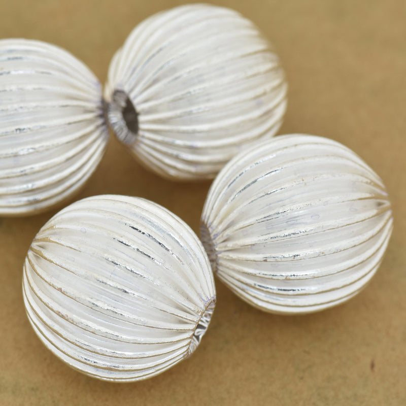Silver Corrugated Round Ball Beads For Jewelry Makings 