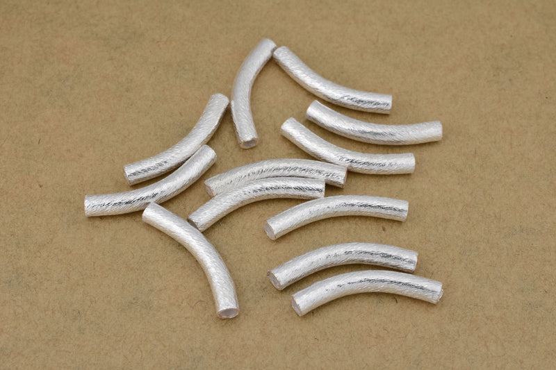 Silver Brushed Curved Tube Pipe Beads For Jewelry Makings 