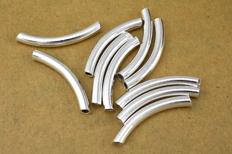 Silver Shiny Curved Tube Pipe Beads For Jewelry Makings 