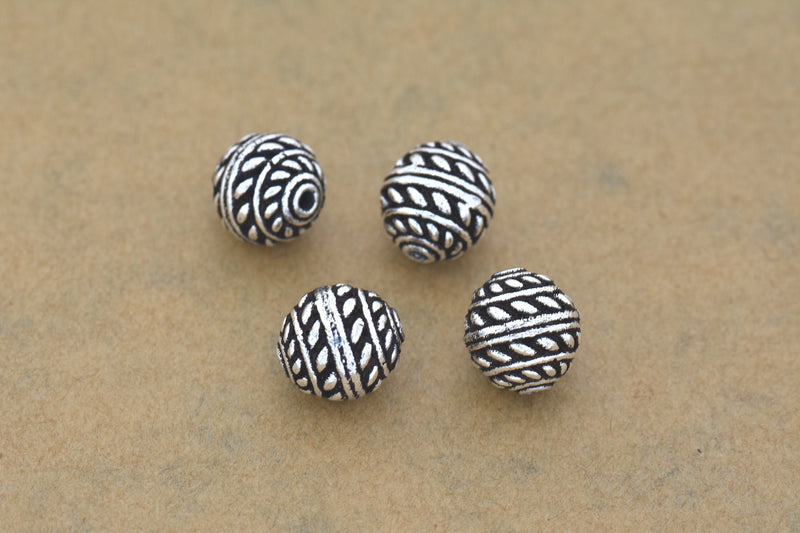 10mm 10pcs Silver Spacer Beads, Antique Silver Plated Bali Silver