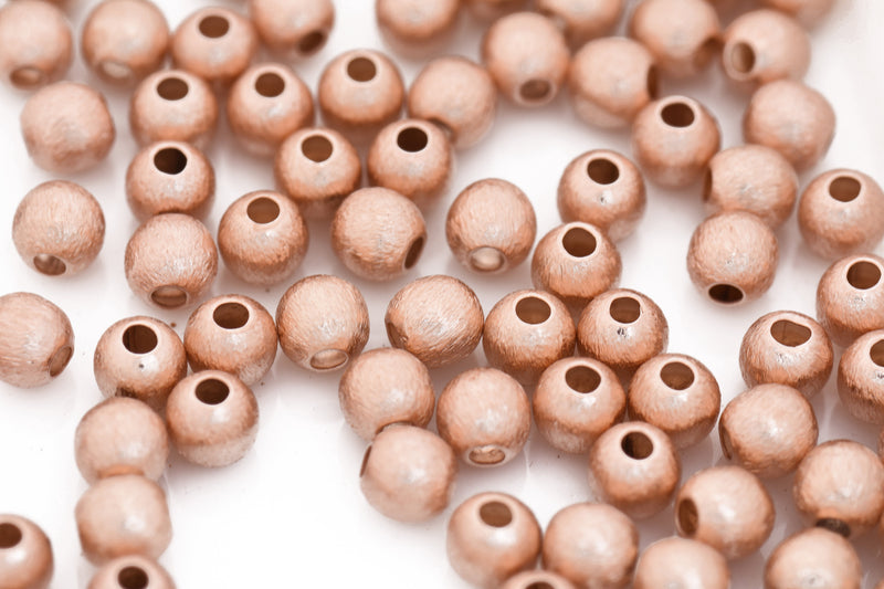 Rose Gold Round Brushed Ball Beads For Jewelry Makings 