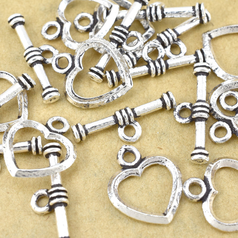 Antique Silver Heart Toggle Clasps for jewelry making