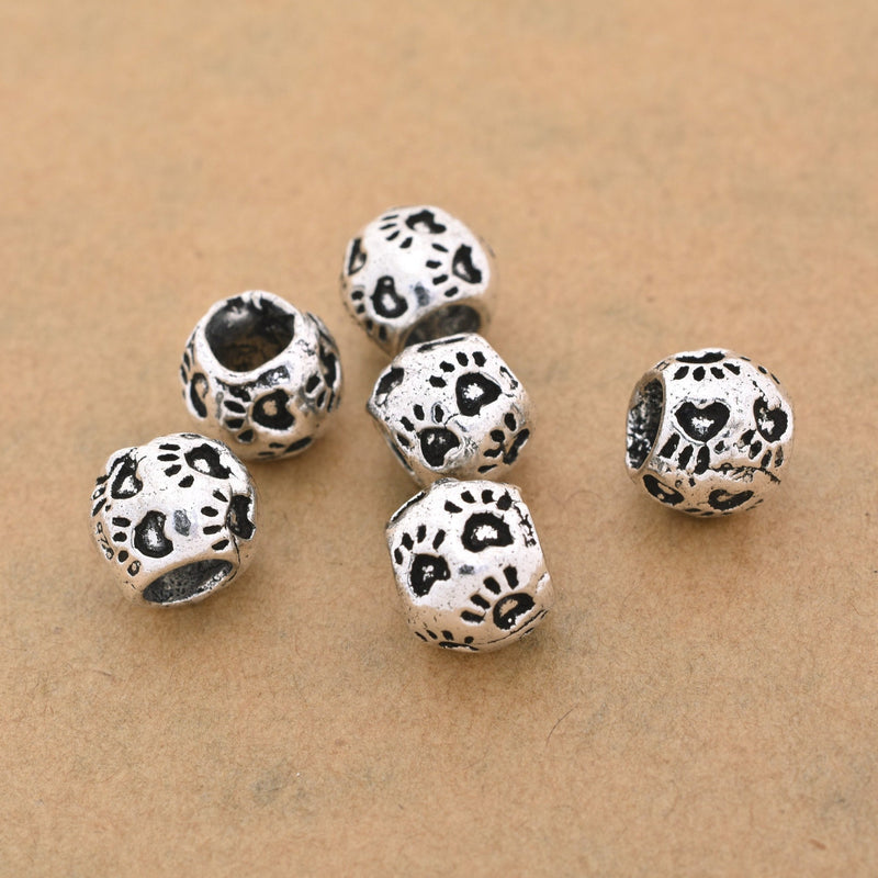 Silver Dog Paw Spacer Beads For Jewelry Makings 