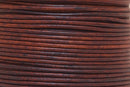 2mm Distressed Red Brown Leather Cord - Round - Matt Finish - Indian Leather - Wrap Bracelet Making Findings - Antique Color - Natural Dye