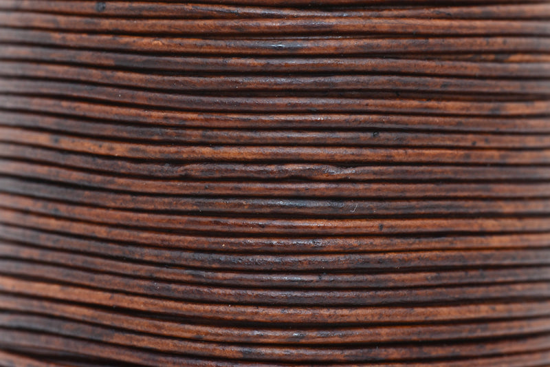 2mm Light Brown Leather Cord - Round - Distressed Matt Finish - Indian Leather - Wrap Bracelet Making Findings - Antique Color - Natural Dye