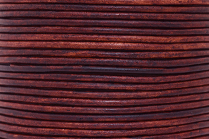 3mm Distressed Red Brown Leather Cord - Round - Matt Finish - Indian Leather - Wrap Bracelet Making Findings - Antique Color - Natural Dye