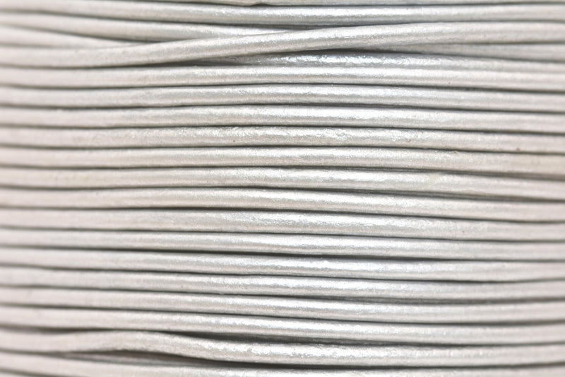 1.5mm Metallic Silver Leather Cord - Round