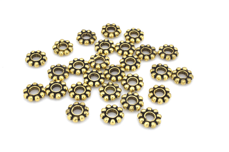 7mm Antique Gold Plated Daisy Heishi Spacer Beads