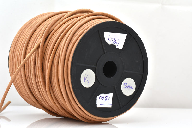 3mm Natural Beige color Leather Cord - Round - Premium Quality - Indian Leather - Wrap Bracelet Making Findings, Lead Free, Necklace Making