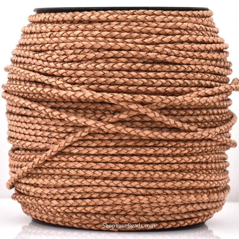 Natural Tan Bolo Braided Leather Cord Round For DIY Jewelry 