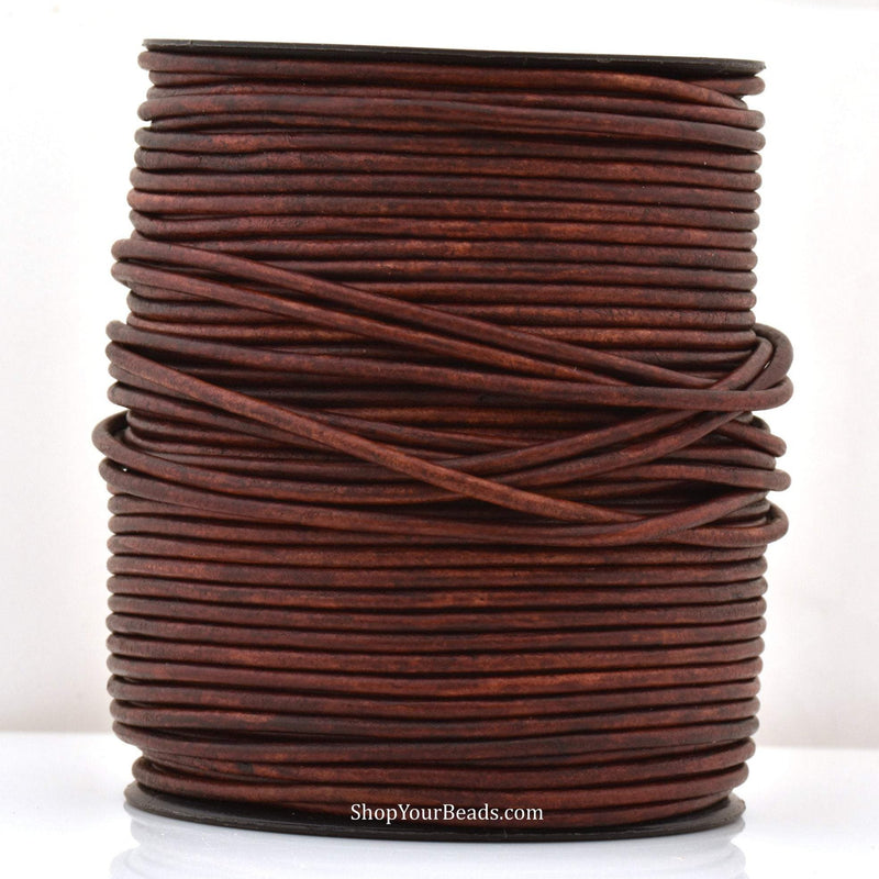 Distressed Red Brown Leather Cord Round Matt Finish